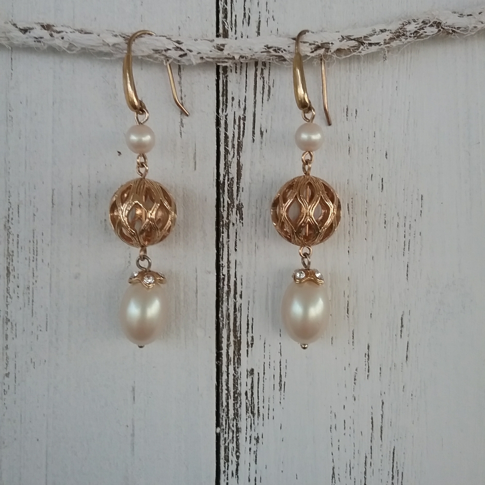 Monet Pearl & Filigree Drop Earrings